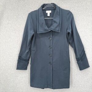 Soft Surroundings‎ Teal Blue Crochet Details Long Sleeve Jacket Coat Size S